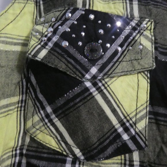 JUSTICE | size 20 | button down plaid tank | tie waist | silver rhinestones - Picture 4 of 15